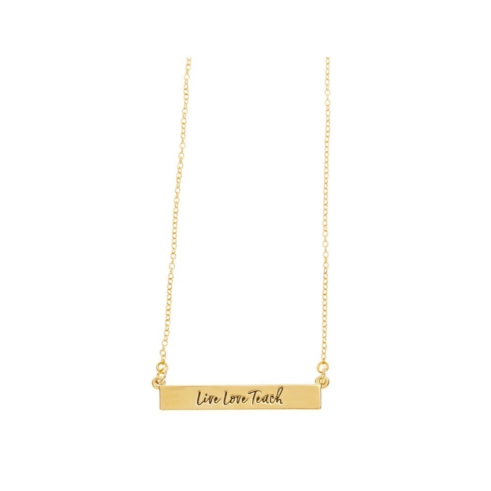 Teacher Gift Necklace Gold Bar “Live Love Teach” Foxy Originals 14K Plated NWT - Picture 3 of 8